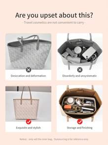 1PC Multi Grid Felt Portable Storage Bag, Cosmetics Storage Bag, Exquisite Inner Liner Bag, Fashionable Multi Grid Storage Bag, Neat Lines, Neat Packaging, Suitable For Backpack Organization And Carrying, For Lipstick, Brush, Skincare, Mobile Phone, Coin, Small Items, For Home, Gift, Vacation And Festival Halloween Christmas Multifunctional Use,Boho Vibes