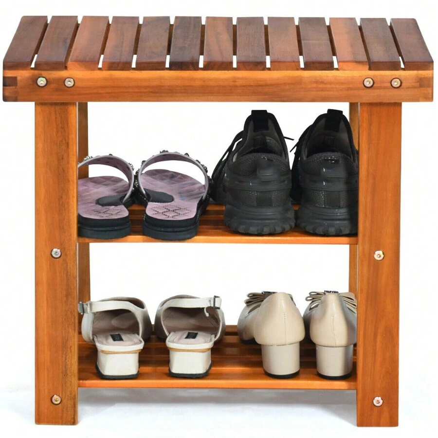 SlickBlue 3-Tier Wood Shoe Rack 19' Shoe Bench Boots Organizer