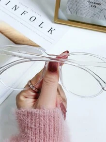 1pc Anti-Blue Transparent Glasses Women's Ultra-Light Korean Version Of Student Glasses Frame Flat Light Mirror Clear Glasses Accessories For Computer Reading Gaming TV Phones - Clear - View 4