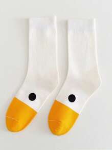 1 par de calcetines medianos unisex con diseño lindo de ganso y patito, de moda y versátiles, aptos para otoño/invierno