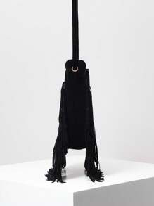 波西米亞流蘇包,復古流蘇裝飾斜挎包,時尚龐克風格鉚釘肩包,西式皮夾 - 黑色 - 查看 8