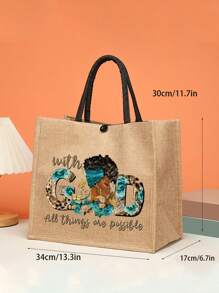 Juego De 2 Bolsas Grandes De Yute De Gran Capacidad Con Estampado De Letras, Bolso De Hombro De Impresión De Letra, Bolso Casual Para Mujeres, Bolsa De Compras Y Regalo. Juego De Bolsas De Yute Con Estampado De Letras, Bolsa De Hombro De Impresión De Letra, Bolsa De Compras De Gran Capacidad Con Monedero. Regalos Para El Día A Día.
