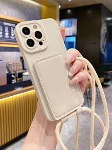 1pc Card Bag Style Jute Rope Shoulder/Crossbody Strap, 1pc Sand/Light Pink/Lotus Root Color Angel Eye Flat Edge Raw Material Perforated Anti-Falling Phone Case Compatible With Apple/Redmi/VIVO/Infinix/OPPO/Reno/Realme Waterproof Shockproof Scratch Resistant - Beige - View 4