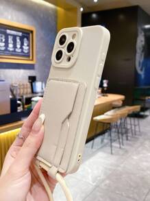 1pc Card Bag Style Jute Rope Shoulder/Crossbody Strap, 1pc Sand/Light Pink/Lotus Root Color Angel Eye Flat Edge Raw Material Perforated Anti-Falling Phone Case Compatible With Apple/Redmi/VIVO/Infinix/OPPO/Reno/Realme Waterproof Shockproof Scratch Resistant - Beige - View 5