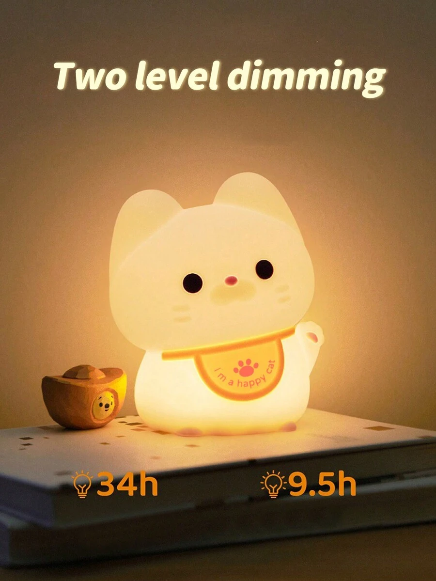 1pc Silicone Cat Pat Lamp Bedside Lamp For Children, Including 1pc Data Cable - Lucky Cat Silicone Lamp - View 1