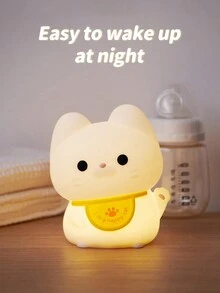 1pc Silicone Cat Pat Lamp Bedside Lamp For Children, Including 1pc Data Cable - Lucky Cat Silicone Lamp - View 2