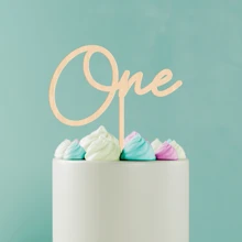 6 英寸木制“1”生日蛋糕装饰，4 毫米厚，1 岁生日派对蛋糕装饰 - 木質 (款式A) - 查看 1