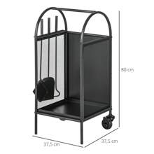 Outsunny Chariot à bois de chauffage avec roues, range-bûches, porte bûches de cheminée, avec accessoires, pelle, balai et tisonnier, foyer, intérieur extérieur, 37,5 x 37,5 x 80 cm noir - Noir - Voir 3