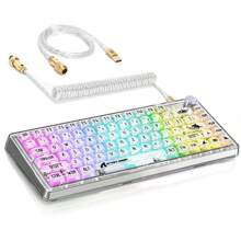 ATTACK SHARK Wired Hot-Swappable Mechanical Gaming Keyboard With Clear Keycaps 75 White Clear Keyboard, Linear Switch, Coiled Cable, TKL, Ergonomic Design, RGB Backlit, Suitable For PC Gamers - White transparent glass switch - View 1