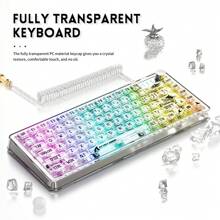 ATTACK SHARK Wired Hot-Swappable Mechanical Gaming Keyboard With Clear Keycaps 75 White Clear Keyboard, Linear Switch, Coiled Cable, TKL, Ergonomic Design, RGB Backlit, Suitable For PC Gamers - White transparent glass switch - View 6