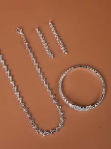 Set De 4 Collares Delicados Decorados Con Cúbico Para Mujeres, Adecuados Para Uso Diario, Bodas Y Fiestas - Plateado - Ver 6