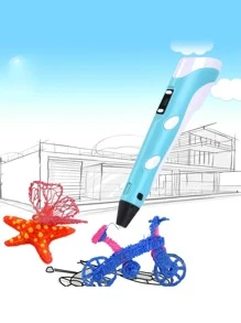 [Random Color Of Materials] 3d Printing Pen With Display- Including 3d Pen, 3 Initial Pla Filament Colors, Templates & Guide Book, Usb Charger - Blue - View 4