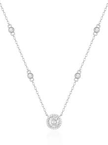 1PC 925 Sterling Silver Solitaire Cubic Zirconia Necklace18k Gold Plated Dainty Necklaces Circle Aesthetic Simple Necklace Jewelry For Women Daily Wear Wedding Party Valentine's Day - Silver - View 2
