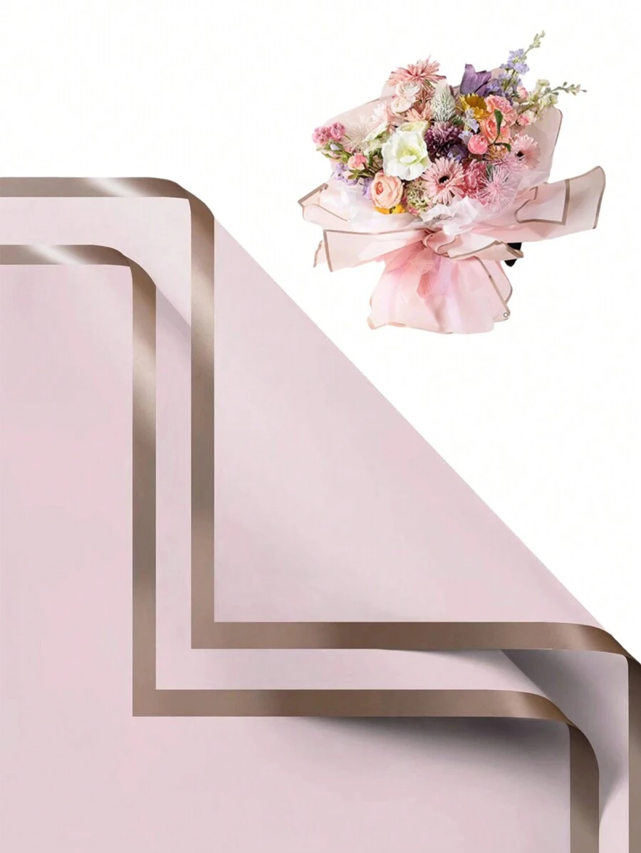 20/10 tờ giấy gói hoa chống thấm viền vàng trong suốt, kích thước 22,8x22,8 inch dùng cho đồ thủ công tự làm, gói quà và gói bó hoa - Màu Hồng baby - Xem 1
