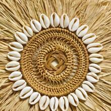 1pc Rattan Woven Wall Hanging With Shell Decor, Size: 30cm