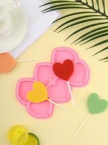 1 件 6 腔爱心形棒棒糖模具，用于 DIY 巧克力制作，手工卡通糖果模具，硅胶 - 粉色 - 查看 1