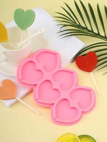 1 件 6 腔爱心形棒棒糖模具，用于 DIY 巧克力制作，手工卡通糖果模具，硅胶 - 粉色 - 查看 8