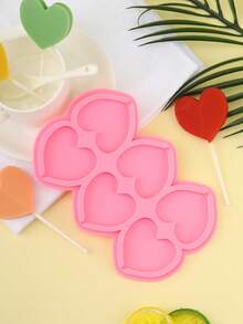 1 件 6 腔爱心形棒棒糖模具，用于 DIY 巧克力制作，手工卡通糖果模具，硅胶 - 粉色 - 查看 9