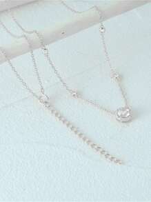 1PC 925 Sterling Silver Solitaire Cubic Zirconia Necklace18k Gold Plated Dainty Necklaces Circle Aesthetic Simple Necklace Jewelry For Women Daily Wear Wedding Party Valentine's Day - Silver - View 5