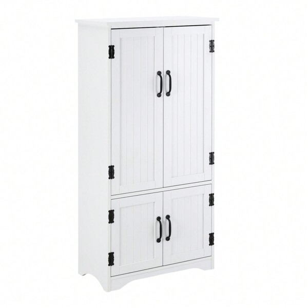 HOMCOM Accent Floor Storage Cabinet Kitchen Cupboard With Adjustable Shelves And 2 Lower Doors, White