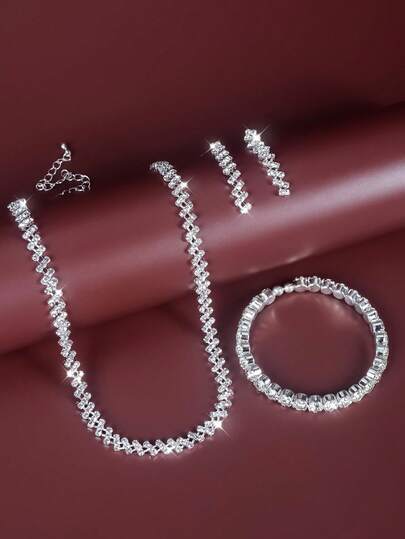 4 件套時尚女水鑽珠寶套裝項鍊,適合日常穿戴、婚禮、派對禮服