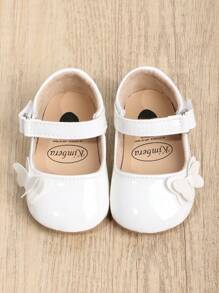 1 coppia Scarpe PU per bambine, con nodo a fiocco di colore solido, chiusura a gancio e anello, suola morbida antiscivolo adatta per bambini da 0-18 mesi, stile principessa elegante e atmosferico, perfetto per la stagione primavera e autunno