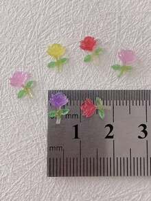 100pcs/Bag Resin Mini Colorful Roses, Aurora Flowers Valentine's Day Spring Flowers, Random Color DIY 3D Bouquet Mini Nail Art Decor, Nail Art Supplies - Multicolor - View 9