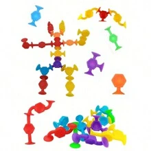 24 件吸盘玩具套装：益智、坐立不安、沐浴和积木 - 柔软硅胶建筑套装礼物 - 有趣的旅行玩具沐浴玩具、儿童玩具、旅行玩具、儿童玩具、沐浴玩具、儿童玩具