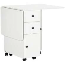 HOMCOM Folding Dining Table For 4-6, Rolling Drop Leaf Table With Storage Drawers, Cabinet And Open Shelf, Extendable Kitchen Table On Wheels - 白色 - 查看 1