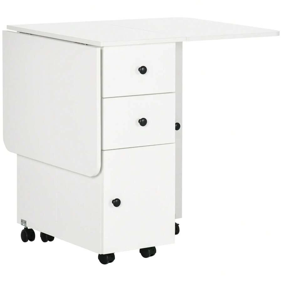 HOMCOM Folding Dining Table For 4-6, Rolling Drop Leaf Table With Storage Drawers, Cabinet And Open Shelf, Extendable Kitchen Table On Wheels - 白色 - 查看 1