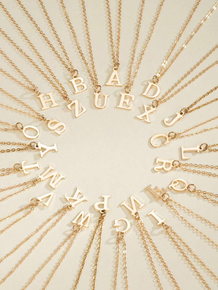 1pc Simplicity And Fashion Women's Alloy 26 English Initial Pendant Necklace - Yellow Gold - View 1