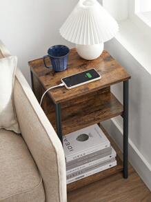 Table d'Appoint - VASAGLE - 2 Prises CA - 2 Ports USB - Marron Rustique et Noir/Noir/Marron Camel et Noir - Tabac - Voir 2