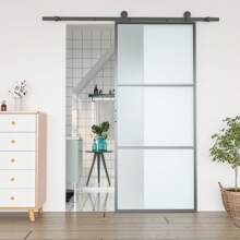 HOMCOM Herraje para Puerta Corredera 200 cm Kit de Accesorios para Puerta Corredera Carga 100 kg con 2 Rieles de Acero al Carbono Guia para Puerta de Granero 200x40x0,6 cm Negro - Negro - Ver 1