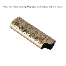 1個鋅合金復古3d浮雕工藝打火機收納盒,bic-j5迷你打火機金屬保護套（不包括打火機） - 金色 - 查看 6