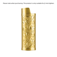 1個鋅合金復古3d浮雕工藝打火機收納盒,bic-j5迷你打火機金屬保護套（不包括打火機） - 金色 - 查看 8