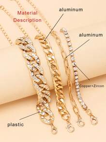 4pcs Punk Exaggerated Plastic Zirconia Copper Material Bracelet Set, Suitable For Eid Al-Fitr In The Middle East