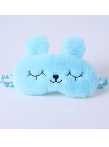 Cute Cartoon Rabbit Ear Plush Silk Eye Mask, Comfortable Sleep Eye Shade, Hot/Cold Compress Eye Care - Blue - View 7