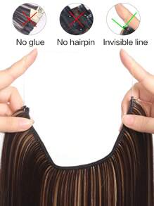 女士合成长款无夹直发接发片鱼线假发片 - 間色 - 查看 4