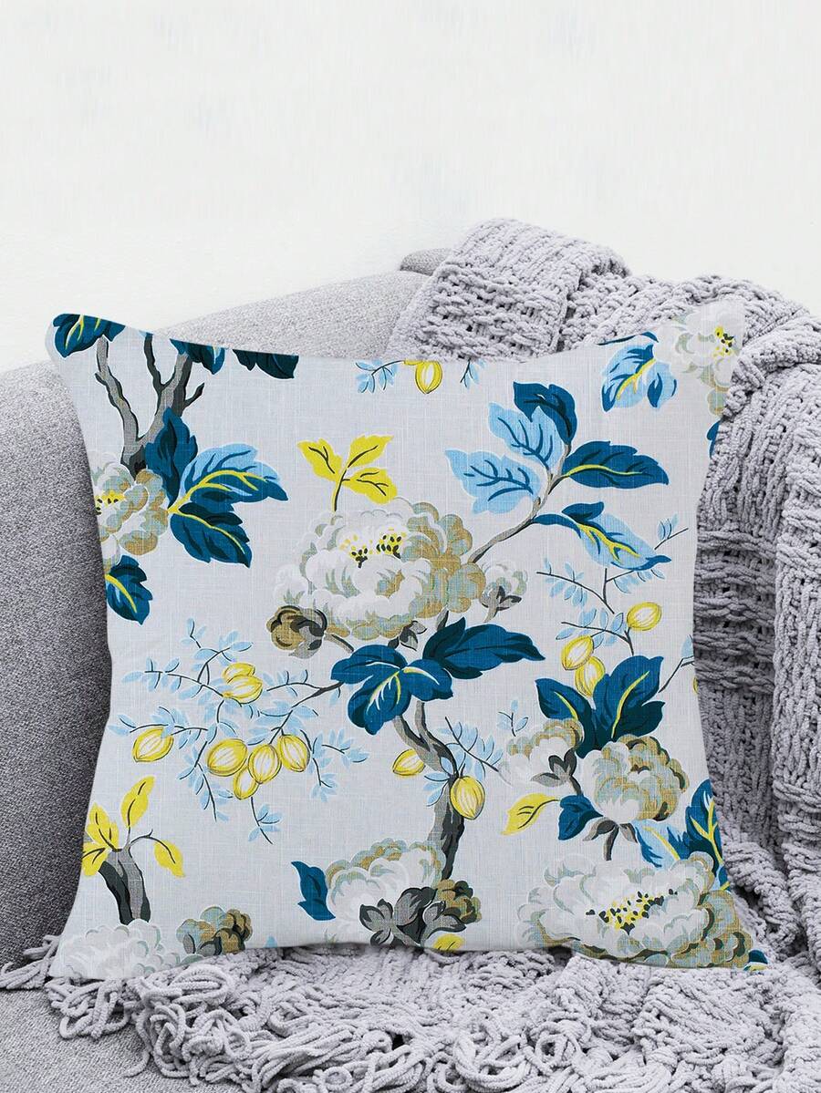 1 Vỏ Gối Hoa Cây Nhiệt Đới Thiết Kế Họa Tiết Hoa Trừu Tượng Cho Phòng Khách, Phòng Ngủ, Ghế Sofa, Ghế, Xe Hơi, Vv. Mềm mại, thoải mái, thoáng khí, tinh tế, ngắn sang trọng Trang trí nội thất Vỏ gối có khóa kéo giấu kín, có thể tháo rời và giặt được, hình vuông - Màu xanh nhạt - Xem 1