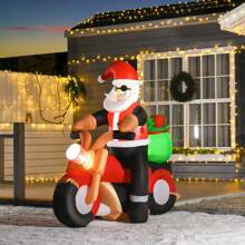 HOMCOM 5.5ft Christmas Inflatable Santa Claus Riding A Motorcycle Blow Up Decoration Xmas Décor For Garden, Halloween, Halloween Decoration - White - View 2