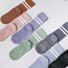 运动户外专业普拉提袜子防滑，中筒瑜伽袜，防滑运动纯色地板袜，瑜伽袜 - 深灰色 - 查看 9