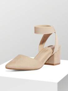 Women's  Pu Low Block Chunky Heel Ankle Strap Pumps Shoes - Apricot - View 1