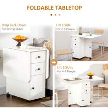 HOMCOM Folding Dining Table For 4-6, Rolling Drop Leaf Table With Storage Drawers, Cabinet And Open Shelf, Extendable Kitchen Table On Wheels - 白色 - 查看 2