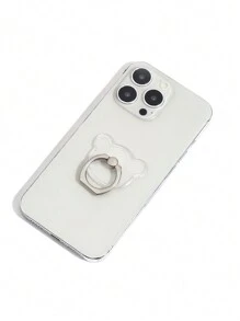 Creative Transparent Bear Shaped Ring Holder Phone Case With 360 Degree Rotation, Anti-Drop Back Sticker, Foldable Mobile Phone Stand - Clear - View 2