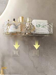 1 件浴室收纳架，带挂钩，壁挂式长方形透明水波纹设计，非常适合放置化妆品和厨房用具，有助于整理和提高角落空间利用率。家居浴室装饰，浴室收纳，秋季装饰，返校季浴室配件 - 1個裝-透明方形 - 查看 7