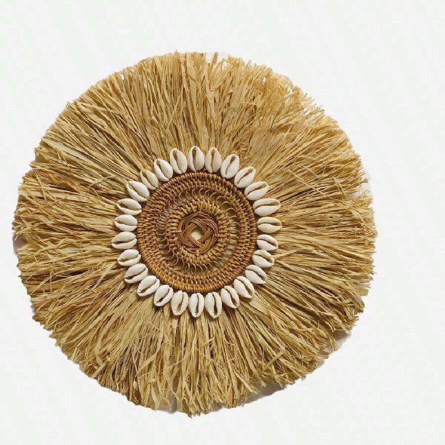 1pc Rattan Woven Wall Hanging With Shell Decor, Size: 30cm
