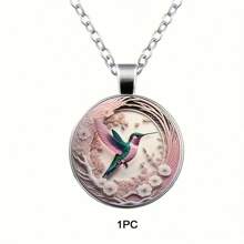 suteyi قلادة دائرية رائعة بزخرفة طائر اللقلق الجميل الملون، هدية خاصة بأسلوب البوهيمي للفتيات، هدية وعيد الميلاد - فضي - مشاهدة 5