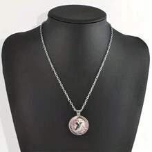 suteyi قلادة دائرية رائعة بزخرفة طائر اللقلق الجميل الملون، هدية خاصة بأسلوب البوهيمي للفتيات، هدية وعيد الميلاد - فضي - مشاهدة 3