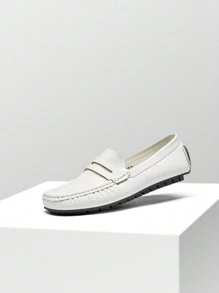 Women's Dressy Casual Slip-On Penny Loafers For Business And Office Wear Comfortable Arch Support Faux Leather Driving Loafer Shoes - 白色 - 查看 2