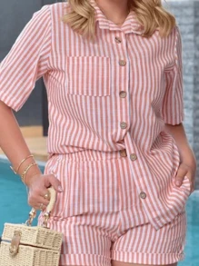 Conjunto Linho duas peças Jordânia composto por shorts e camisão